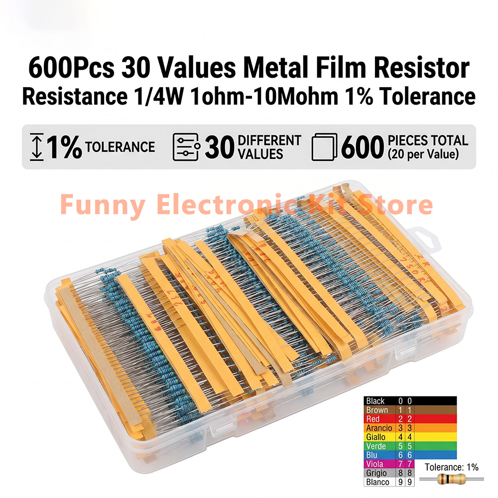 Resistor Kit 1 4W - 600-teiliges sortiertes Metallfilm-Widerstandsset, 30 Werte, 1/4