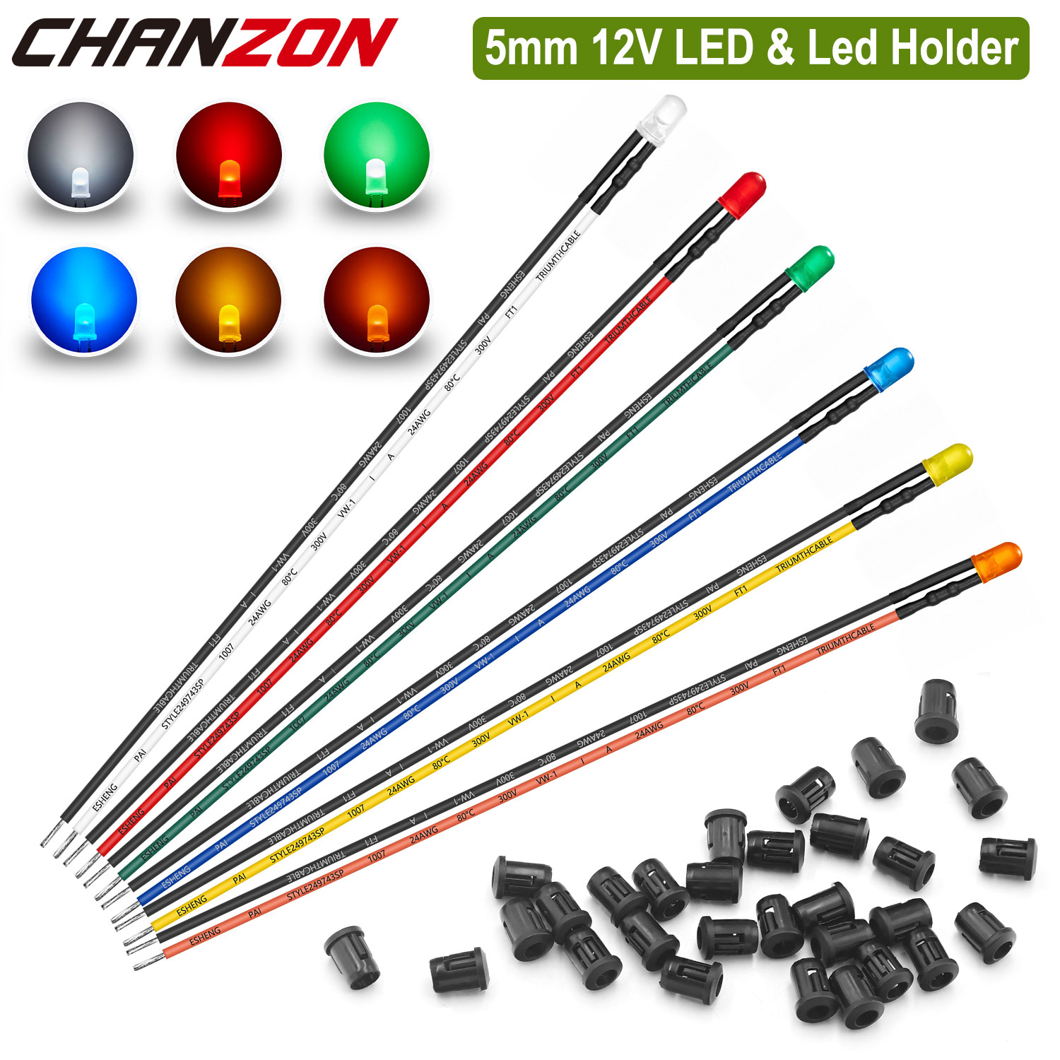 Hobby Diy Electronics Kit - DC 12V 5mm Vorverdrahtetes Diffuses LED-Dioden-Set