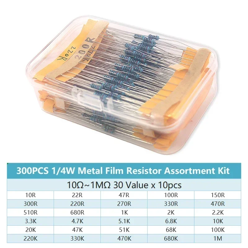 Resistor Kit 1 4W - 300/600PCS 30Werte 1/4W Metallschichtwiderstandssatz mit Box