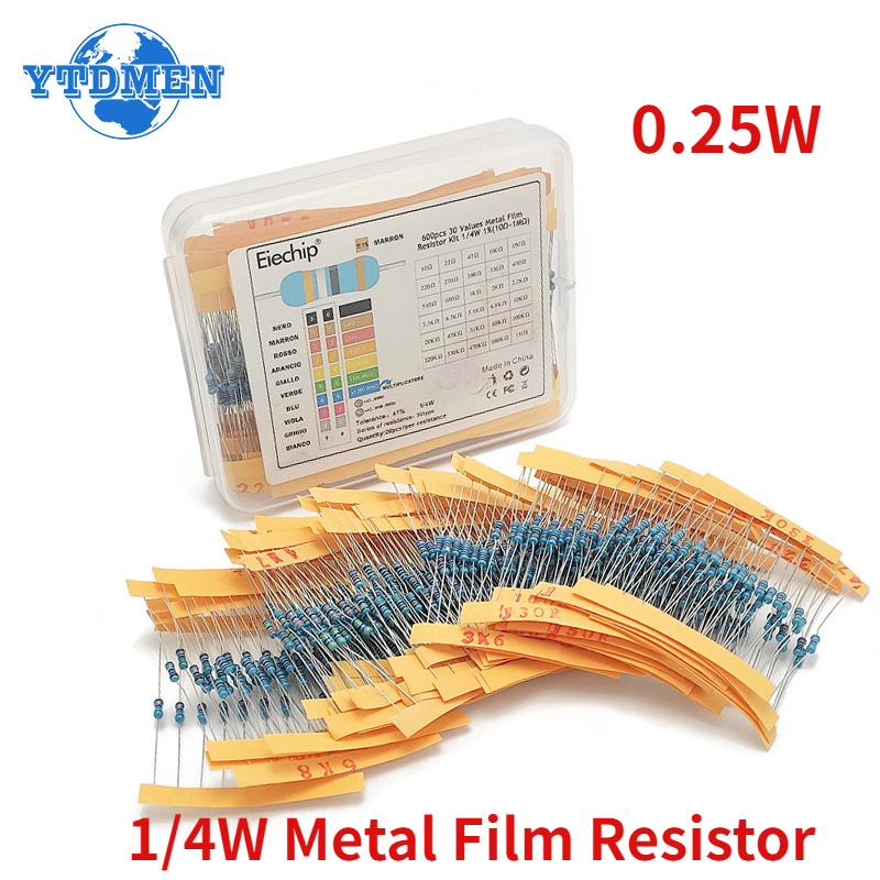 Resistor Kit 1 4W - 300–600 Stück 1/4 W Metallschichtwiderstands-Set, 10
