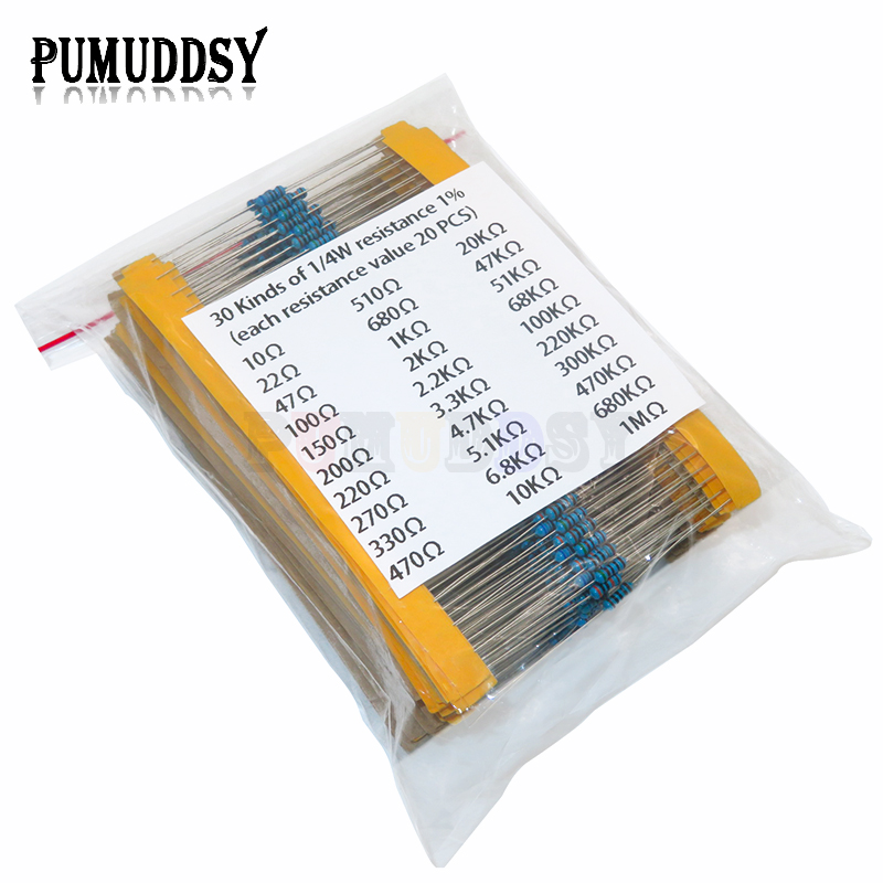 Resistor Kit 1 4W - 600 teile/satz 30 Arten 1/4 W
